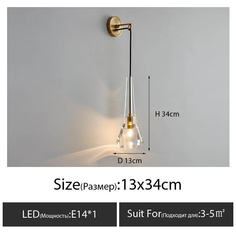 Nordic creative living room Crystal wall lamp fashion modern minimalist model bedside copper wall lamp bedroom Corridor