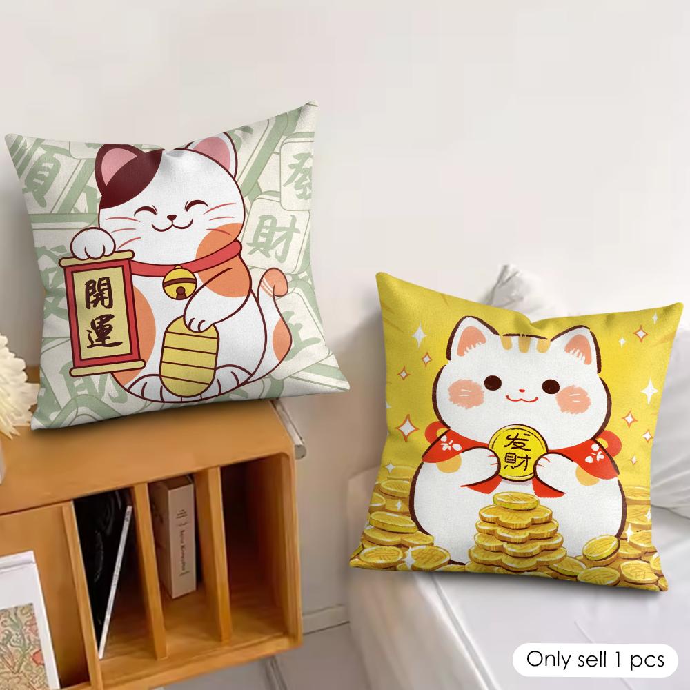 Чехол на подушку Aneki Neko Rich Luck Money Cat, шелковистый короткий плюш, скрытая молния, пылезащитный чехол для диванной подушки, для домашнего декора