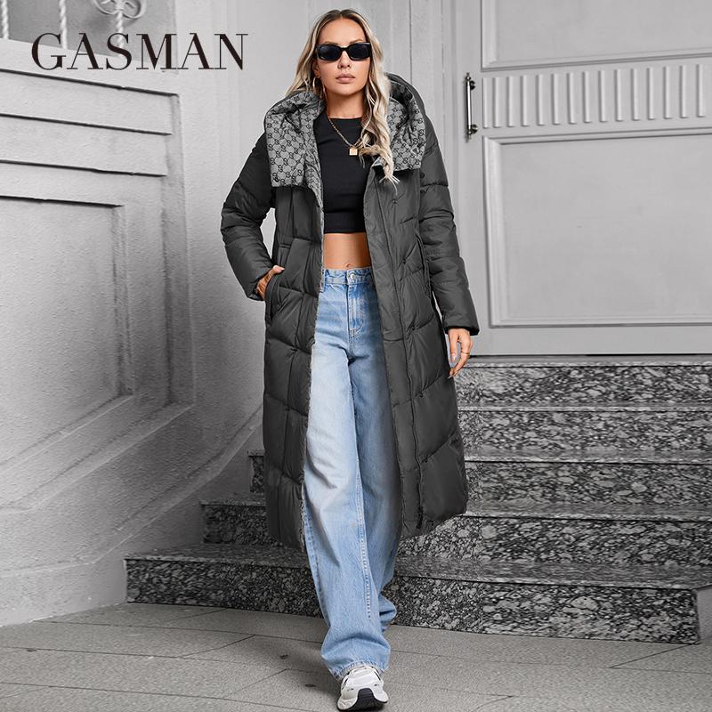 GASMAN 2024 Женская зимняя куртка модная длинная Большой карман Пальто женская брендовая высококачественная парка ветрозащитная теплая пуховая куртка 83510