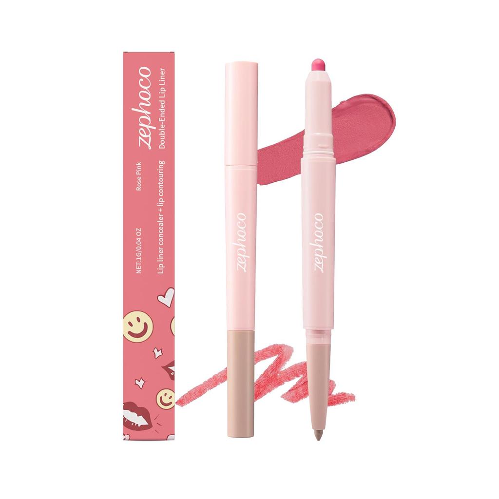 Zephoco Rose Pink Double-Ended Lip Liner & Concealer Stick for Natural Makeup - Smooth, Girlish Pink Pencil