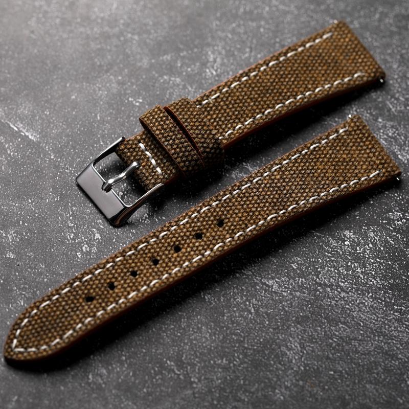 For Antique Watch Canvas Watchband 18 19 20 22MM Green Brown Gray Men Quick Release Soft Men's Wear Resistant Waterproof Bracelet
