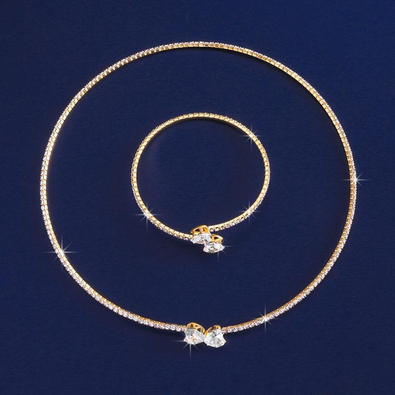 Shining Rhinestone Heart Collar Choker Necklace For Women Open Collar Necklace Torque Party Wedding Jewelry Gifts