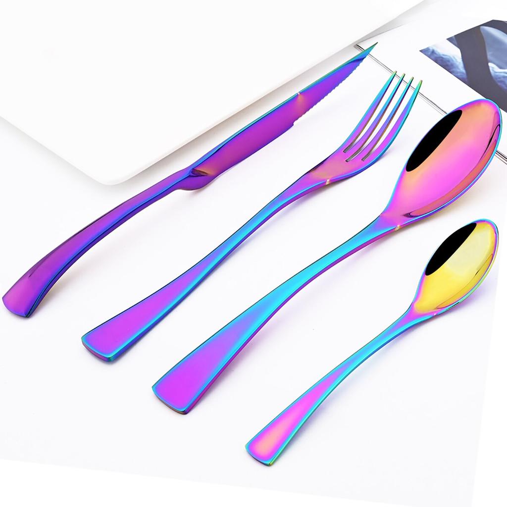 24 шт., блестящий золотой набор столовой посуды, высококлассный набор столовых приборов из нержавеющей стали 304, нож для стейка, вилка, ложка, столовые приборы, кухонная посуда для вечеринки