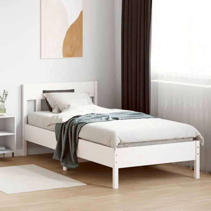 VidaXL Bed Frames with Headboard, Single Bed with Slat Base, Adult Bed, Bedroom Furniture, Modern, White 842659