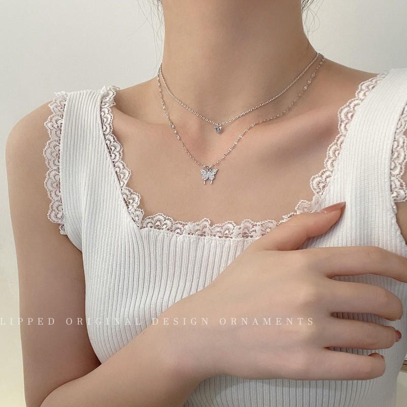 Summer Pearl Double Layer Heart Necklace - Women's Luxurious Layered Clavicle Chain Choker