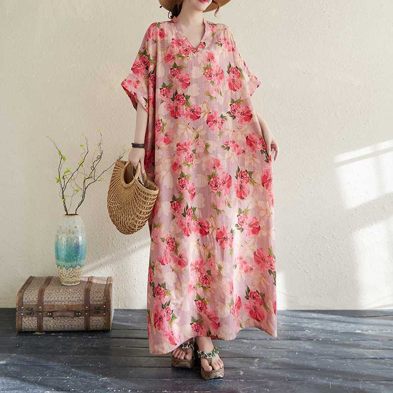 Летнее цветное дорожное платье с V-образным вырезом в стиле ретро, длинная юбка, хлопок-лен