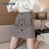 Striped Skirts Women Mini Slim  A-line Korean Fashion Button Pocket Skirt