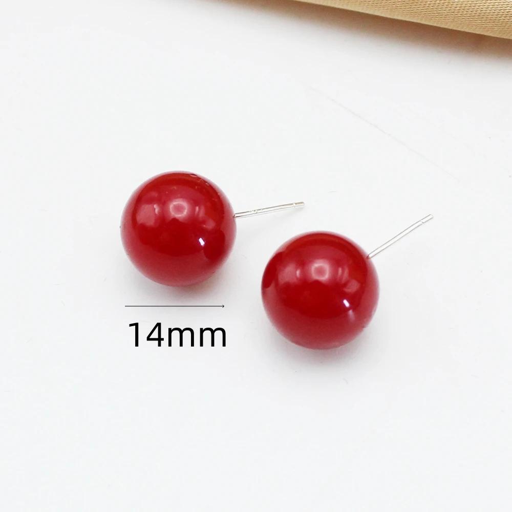 4mm 6mm 8mm 14mm Red Round Imitation Pearl Stud Earring for Women Elegant Romantic Temperament Jewelry Accessories Gift