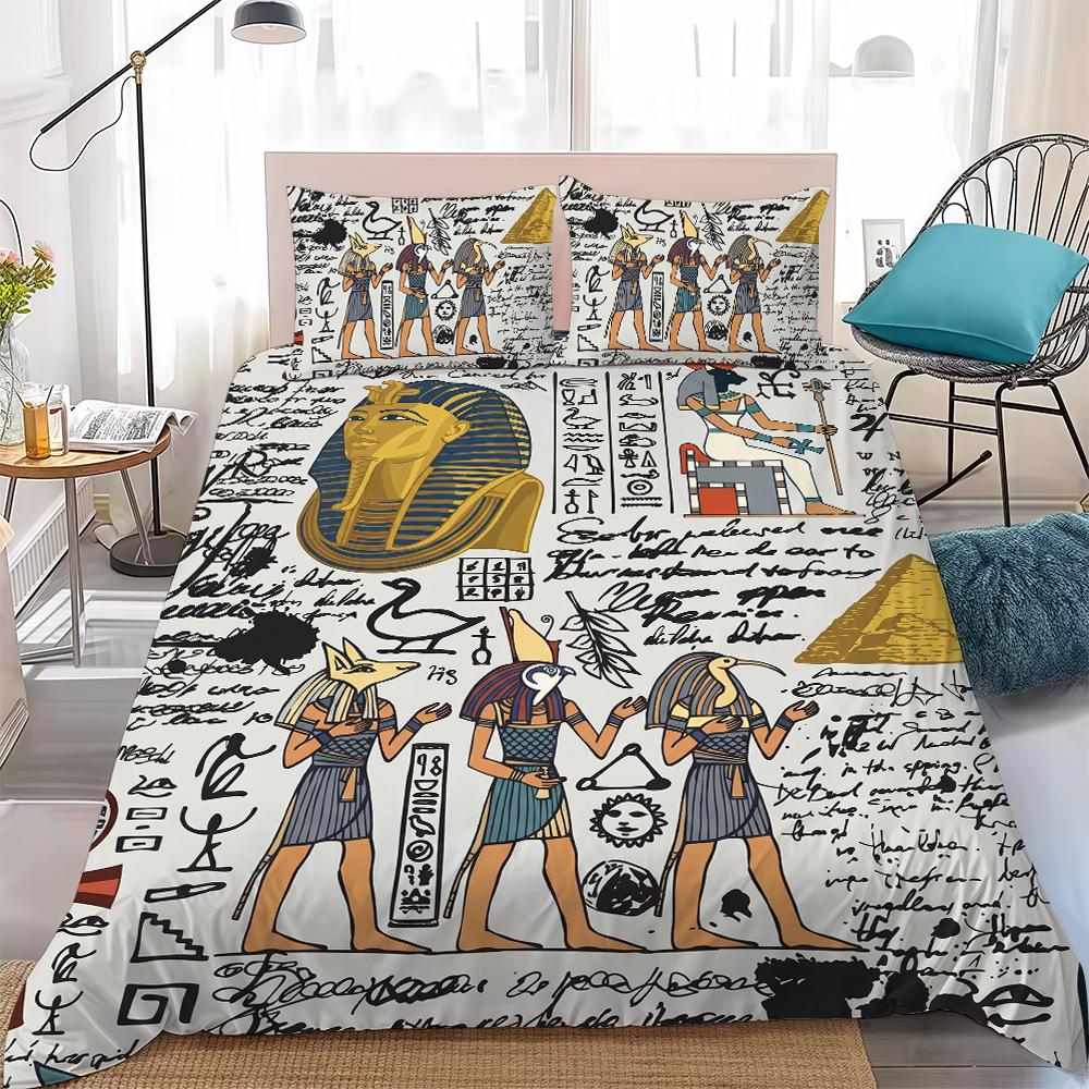 Ancient Egypt Pharaoh King Queen Duvet Cover Set Home Style Bedding Soft Laundry Polyester Bed 3 Piece Set Student Dormitory Gift
