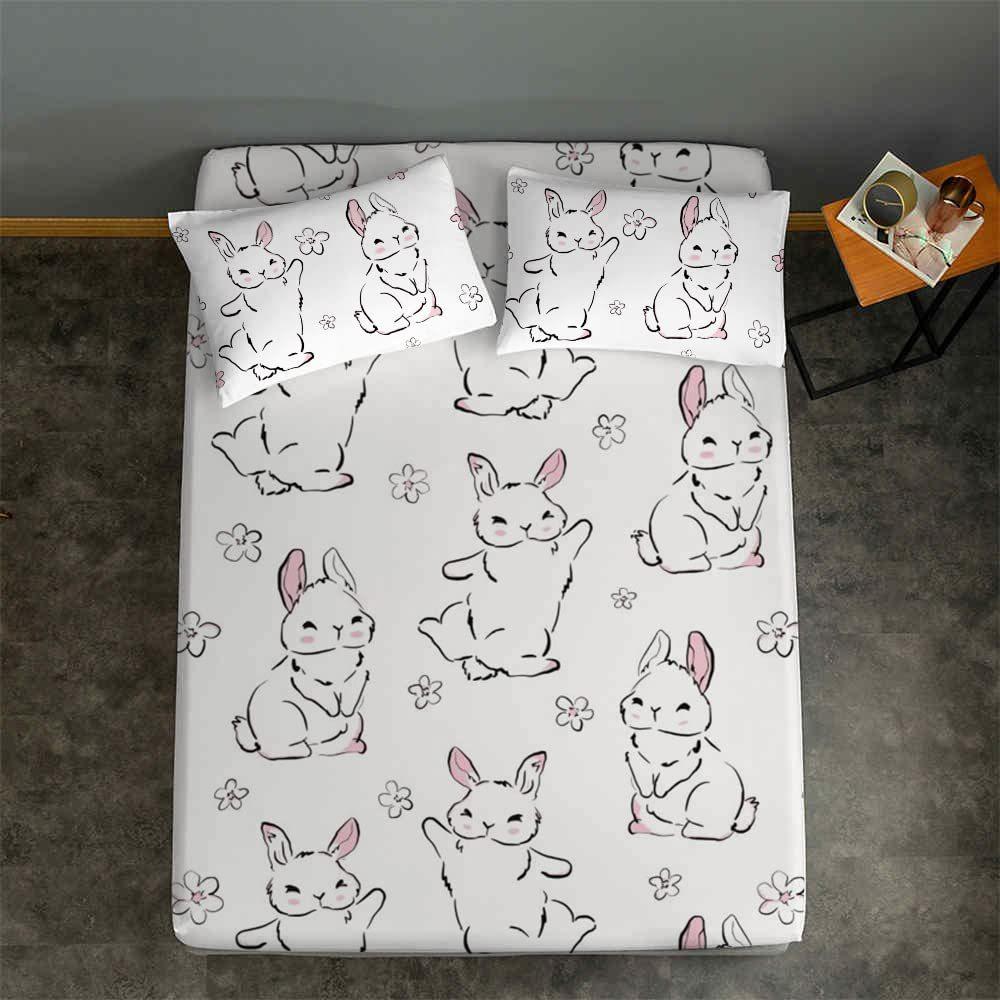 Милый мультяшный узор с кроликом Матрас Комплект постельного белья из трех предметов Цифровая печать Матрас Комплект из трех предметов
