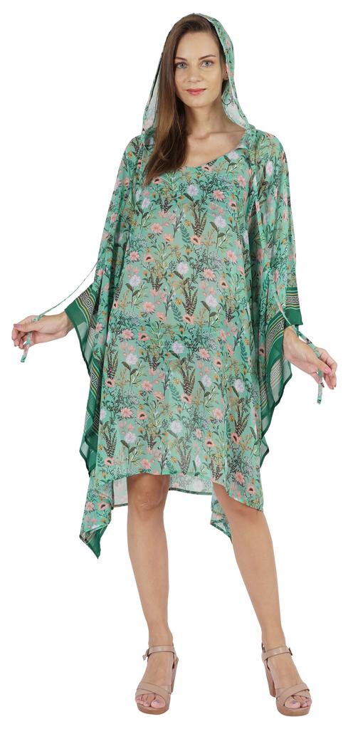 Moomaya Women  S Short Hoodie Kaftan Loose Tunic Kimono Sleeve Mini Beach Cover Up