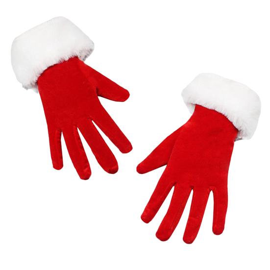 Yousheng 1 Pair Winter Christmas Gloves Thick Plush Trim Anti-slip Elastic Keep Warm Windproof Santa Claus Cosplay Performance Prop