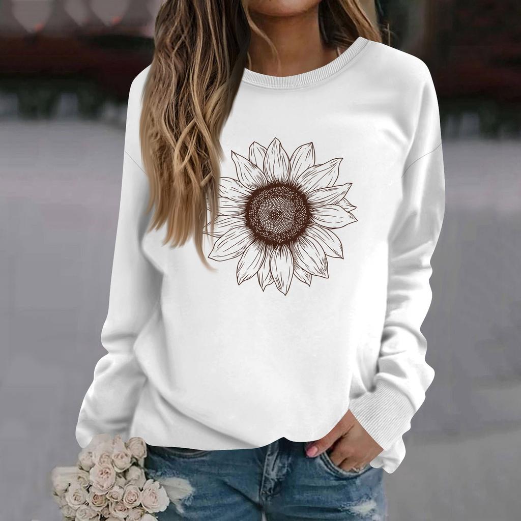 Женская модная повседневная толстовка с длинным рукавом и круглым вырезом с принтом