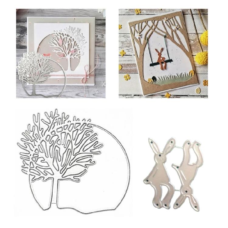 Bunnies Cutting Dies Scrapbooking Stencils Tree Shape Carbon Steel Die Cut Templates for Card Making Scrapbooking