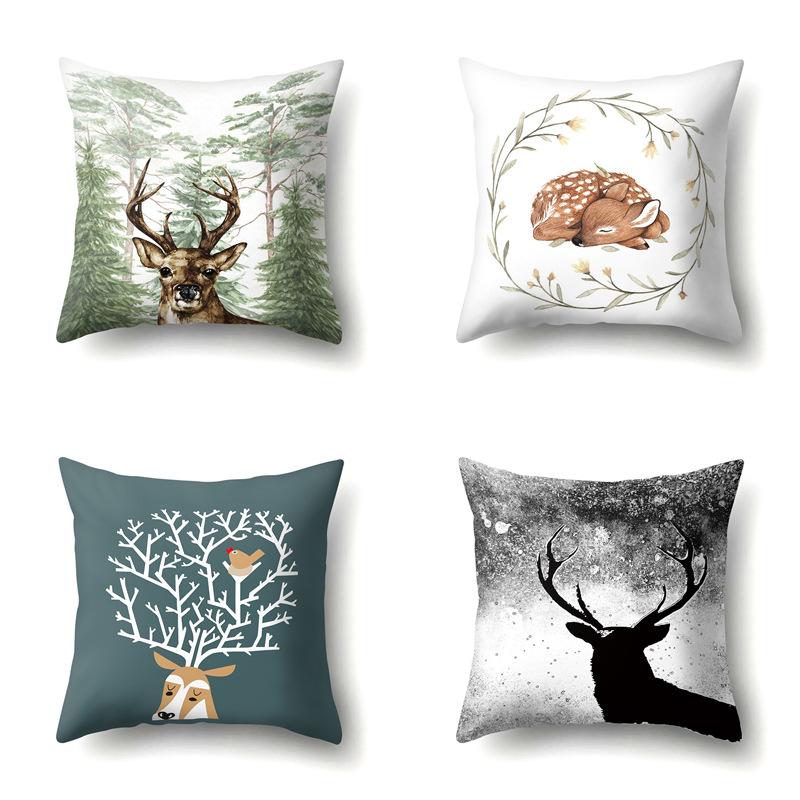 Polyester Pillowcase Automobile Decoration Home Printed Deer Pillowcase Waist Cushion Cover Car Cushion Head Cushion Cover