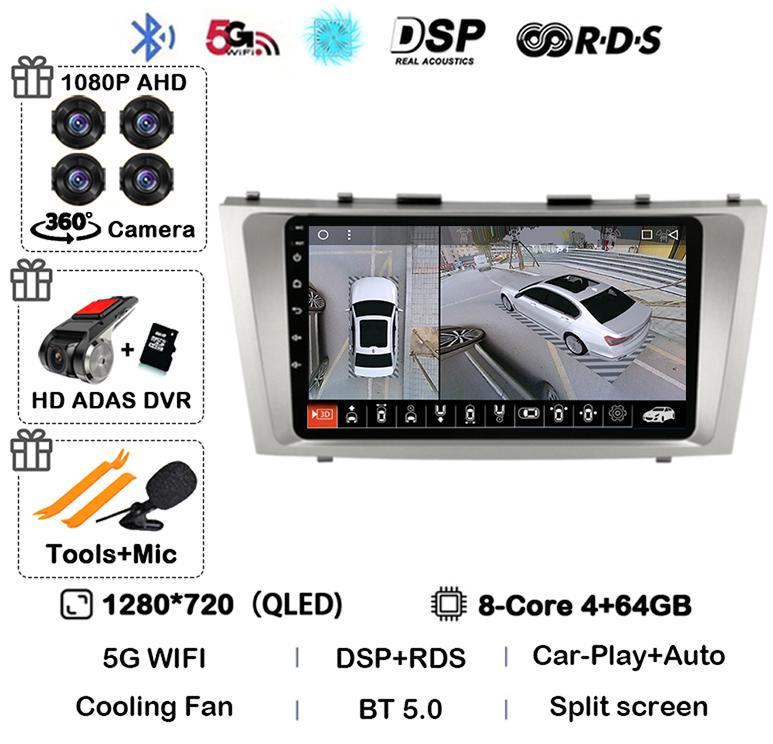 Android 14 Carplay Wifi+4G автомобильное радио для Toyota Camry 7 XV 40 50 2006-2011 4G мультимедийный плеер навигация GPS стерео 360 камера