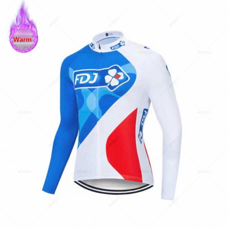 Fdj Winter Thermal Fleece Cycling Jersey Set Men Long Sleeve Ropa Ciclismo Bicycle Clothing Bib Pants Maillot Hombre Bike Jersey