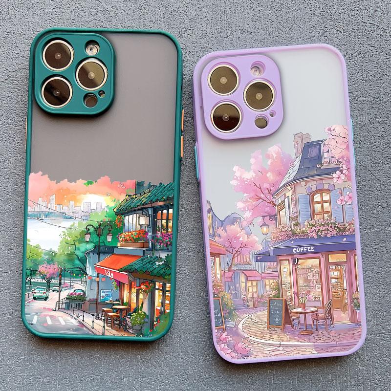 Dazzling Anime Street View Scenery Phone Case for IPhone 13 12 11 Pro Max Mini 16 15 14 Max Plus 7 8 Plus SE2 X XR X Back Cover