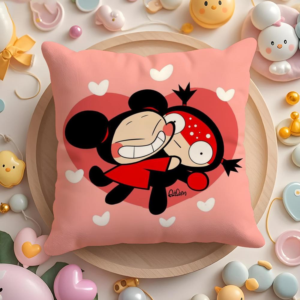 Кавайная Наволочка для Подушки с Аниме P-Pucca Плюшевая Ткань Мягкая Двусторонняя Печать Чехол для Подушки на Диван Стойкая к Выцветанию Домашний Декор Подарок
