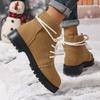 Women's Lace-up Winter Boots With Fur Low Heels Snow Boot Ankle Bota Feminina Platform Booties For Women Winter Shoes Heeled
