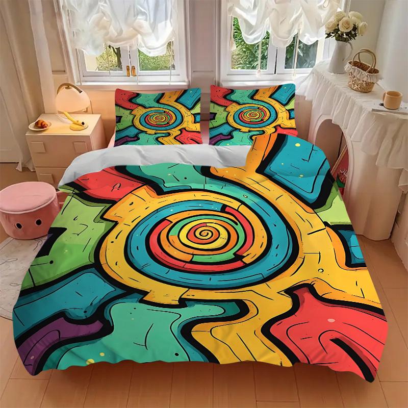 3pc Spiral Vibrant Cover Set - 1 Quilt Cover + 2 Pillowcases, All Seasons Bedroom Setting, Perfect for Home070
