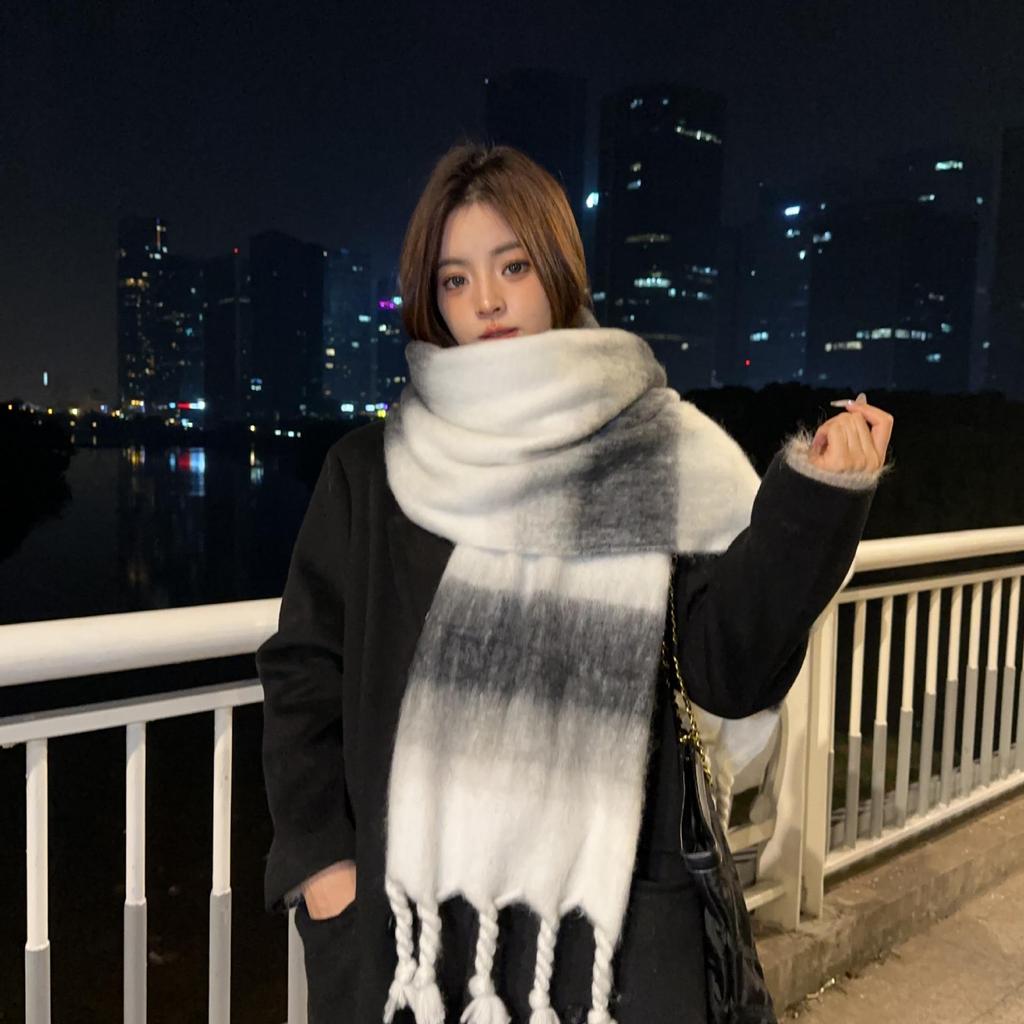 Korean-Style Plaid Cashmere-Inspired Scarf: Warm, Versatile Winter Shawl for Women