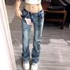 Женские винтажные джинсы с низкой посадкой, потертые, с микро-клешем, узкого кроя, ретро, эластичные, джинсовые брюки для лета
