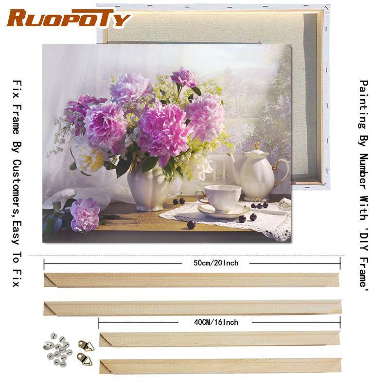 RUOPOTY Краска по номерам, цветок пиона, настенное искусство, уникальный подарок, ручная роспись на холсте, картина по номерам, уличный декор для детской комнаты