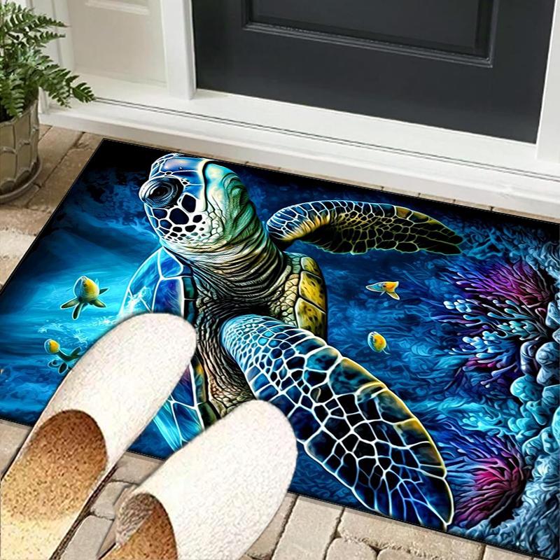 Cartoon Sea Turtle Artwork Office Rug Chair Mat, Entryway Carpet, Suitable for Front Door, Bedroom, Living Room, Desk, Holiday Gift