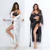 European & American Plus Size Lace Trim Robe - Erotic Lingerie Nightgown