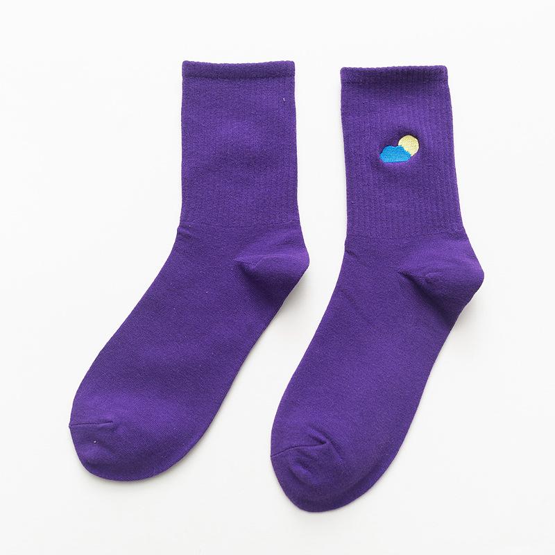 Popular Embroidery Cute Sun Cloud Moon Pattern Candy Color Socks Custom Women Girls Slouch Socks