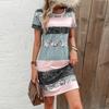 Fashion Womens Loose Stripe Print O Neck Short Sleeve Loose Streetwear A-line Dress