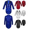 Kids Boys Classic Tuxedo Sequined Blazer Tailcoat Swallowtail Suit Jacket Open Front Performance Costume