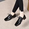 Лоферы женские 2025 весна новые маленькие одинарные туфли квадратная головка шнуровка неглубокая горловина женские туфли тисненая коровья кожа женские туфли в британском стиле
