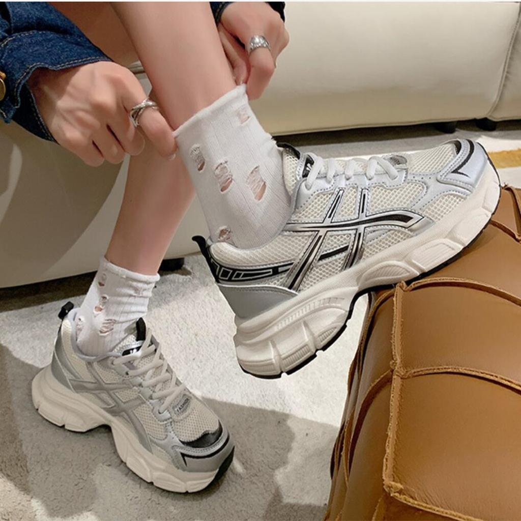 Модные женские кроссовки на толстой подошве Chunky Daddy Shoes 2024 года, весенние корейские дышащие спортивные кроссовки с сеткой и высокой платформой 6 см, женские кроссовки