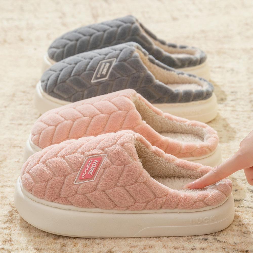 Женские плюшевые хлопковые зимние тапочки — толстые и теплые для использования на открытом воздухе, бесплатная доставка для мужчин