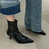 Женские кожаные ботильоны с острым носком, элегантные туфли на среднем каблуке, женская мода 2025 года, зимние туфли-лодочки, ботинки челси, женские ботинки