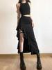Women's Slit Black Midi Skirt High Waist Irregular Ruffled Skirt Sexy Bottom Clothes Fashion Streetwear Spring Summer