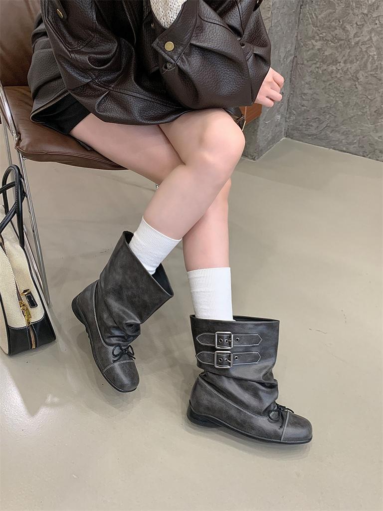 Новые короткие ботинки с бантом, женские балетки в стиле ретро, старые короткие голенища, плиссированные черные ботинки, женские оригинальные