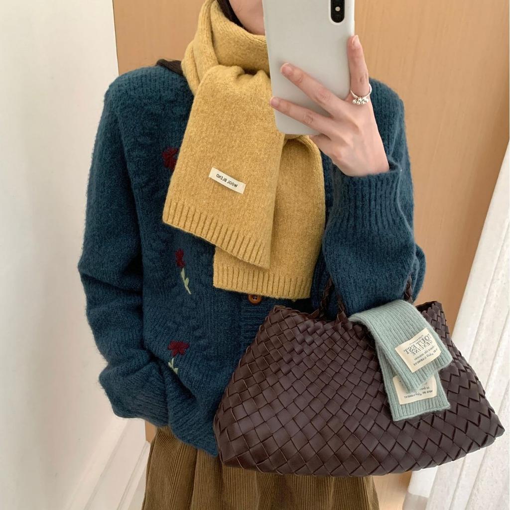 New Style Wool Blended Winter Scarf for Women Solid Color Knitted Korean Style Fresh  Sweet Fashionable and Versatile Warm Scarf