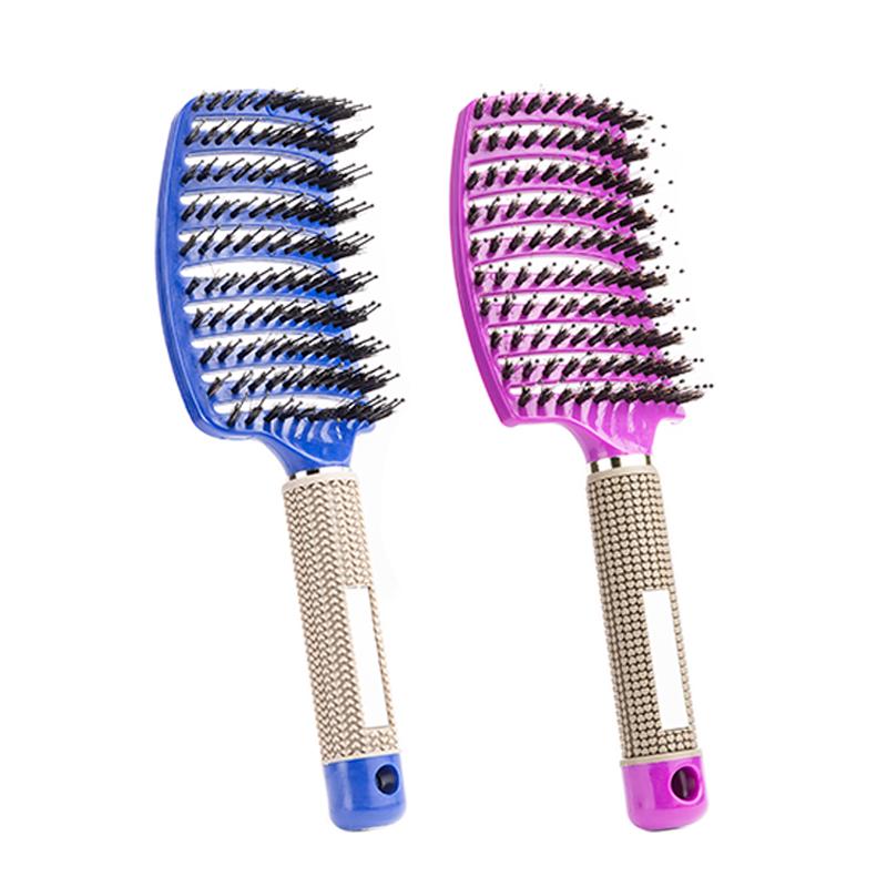 2pcs Barber Hairdressing Styling Wet Dry Boar Bristle Hair Brushes Curly Wet Dry Hair Detangling Massage Curved Vent Brush