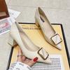 55-Pointed Head Shallow Mouth Single Shoes Square Buckle Commuter Work Shoes Comfortable Thick Heel High Heels Comfortable Height Increase