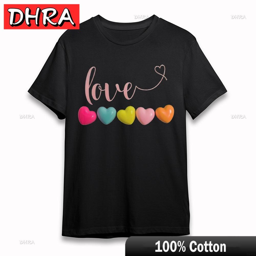 Unisexs Soft Oversize TShirt Pink Love Script Multicolor Hearts Tee Black Cotton TShirts Clothing for Gift Idea TShirt Girls