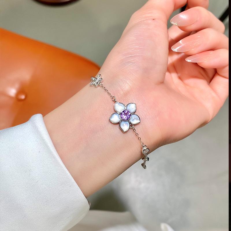 White Fritillary flower s925 sterling silver bracelet women's light luxury natural crystal stone niche jewelry adjustable jewelry gift