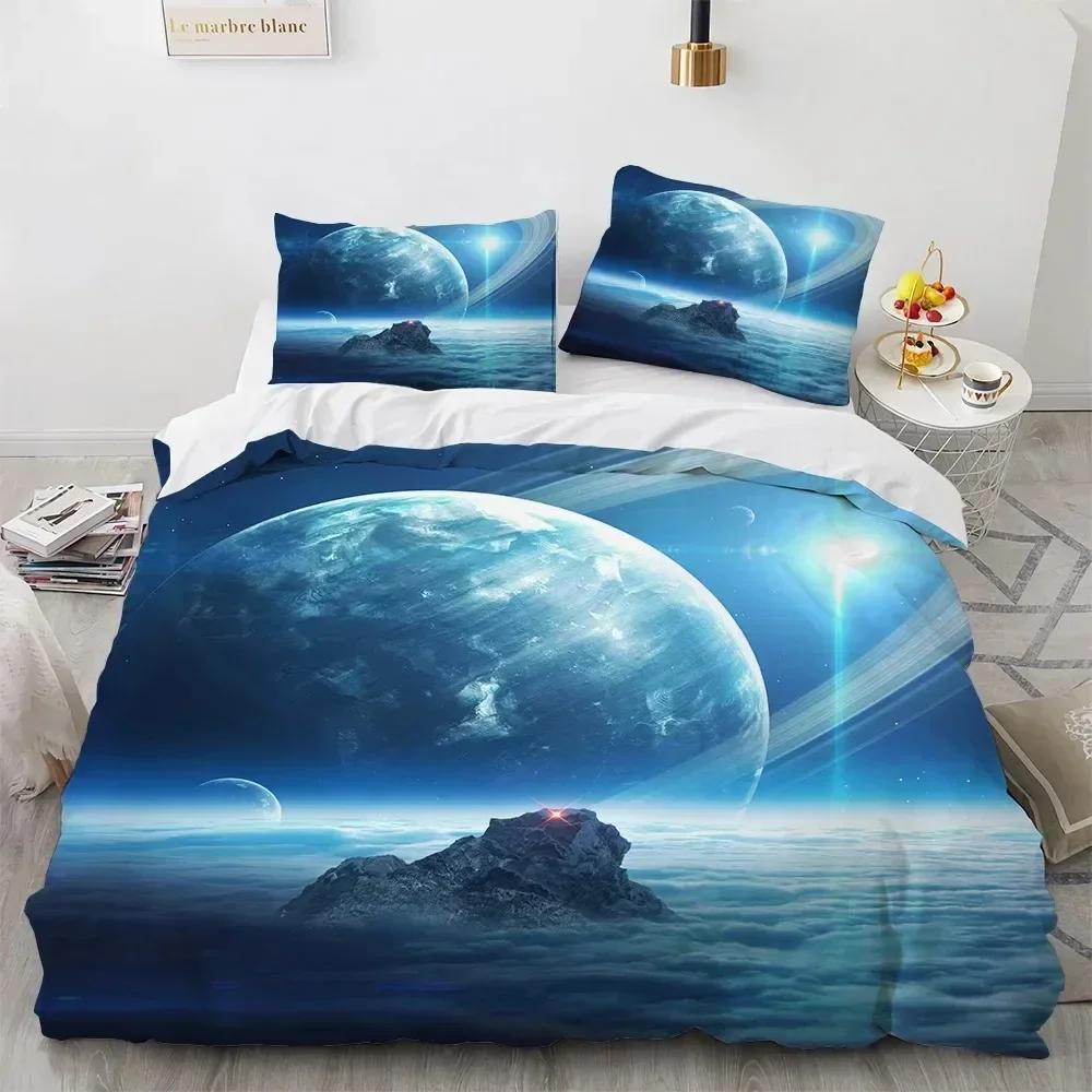 Комплект постельного белья Galaxy Planet Universe Sky Синий Земля Космос Астрономия Полиэстер Пододеяльник Простыня Принт Наволочка для подушки Кровать