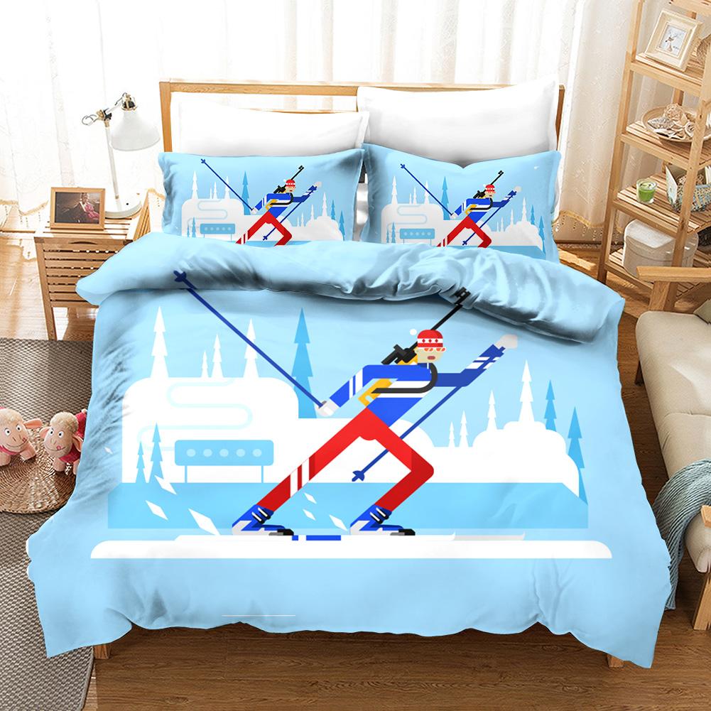Extreme Sports Ski Duvet Cover - Microfiber, Twin/Queen/King, Snow Mountain Landscape for Winter Sports Enthusiasts