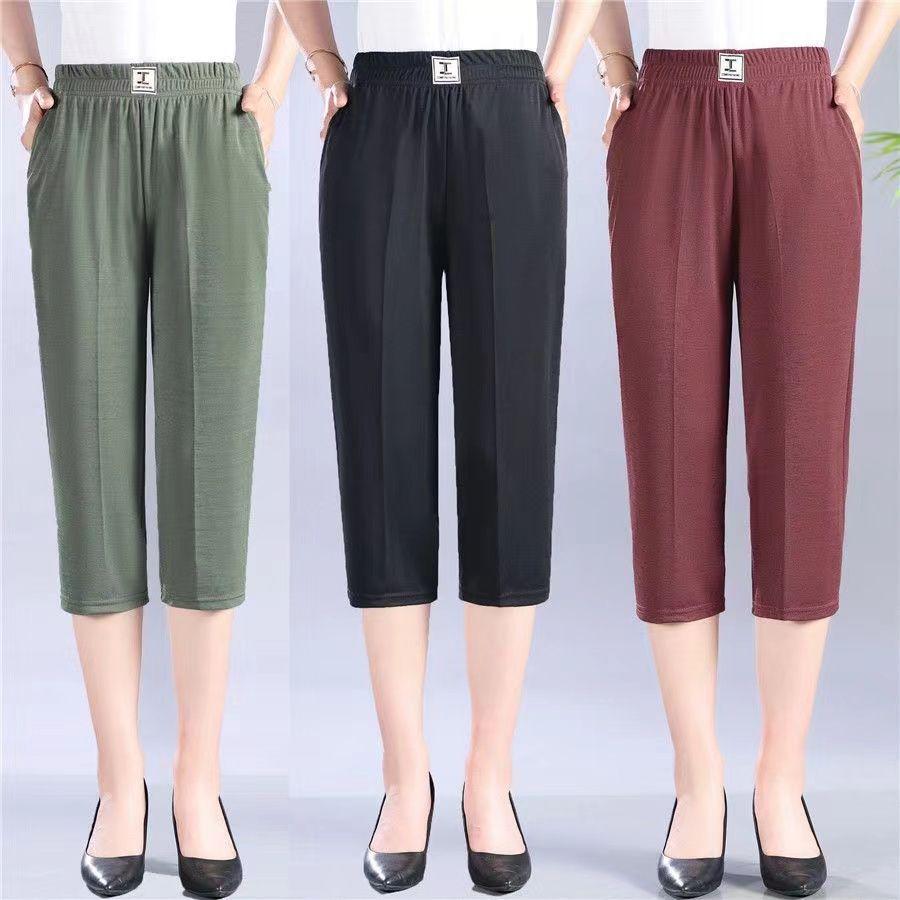 Летние брюки из ледяного шелка для женщин среднего возраста – Легкие, длиной семь восьмых