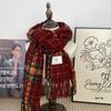 Red Scarf Retro Plaid Winter New Versatile Warm Korean Version Couple Scarf College Thickened Premium Scarf