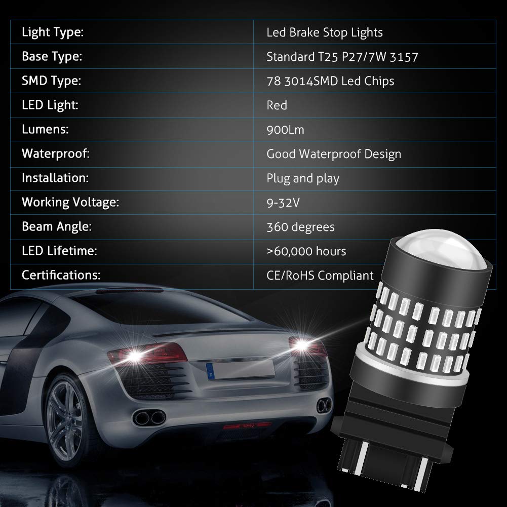 KATUR 2 шт. 900 люмен 3047 3057 3057A 3155 3157 база супер яркая 3014 78SMD линза светодиодная лампа стоп-сигнал поворотник задний фонарь стоп-сигнал красный 12 В-24 В