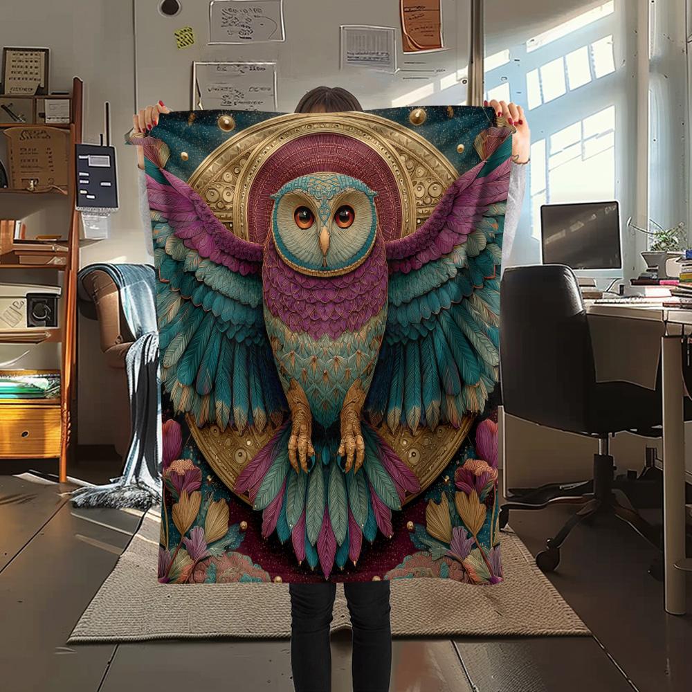 Фланелевое одеяло с принтом «Сова с крыльями», Высококачественное, Удобное для всех сезонов, Декор для дома, Тепло и уют